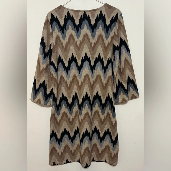 TACERA Women’s Earthy Tone Aztec Chevron 3/4 Sleeve Dress Large - Picture 2 of 14